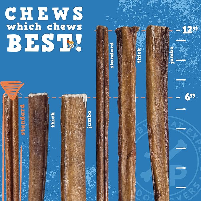 Jack&Pup 6 Inch Standard Bully Sticks for Dogs (25 Pack) Odor Free Bully Sticks for Large Dogs, All Natural Beef Pizzle Sticks