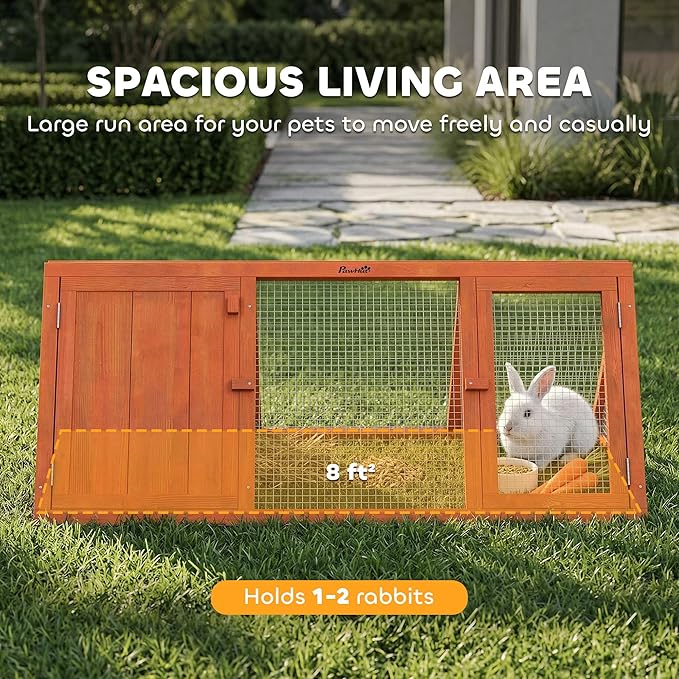 PawHut Rabbit Hutch Outdoor, Wooden Chicken Coop with Run, Outdoor Small Animal Cage for Rabbit, Small Duck and Chicken, for Garden, Backyard, Farms, 45" x 20.5" x 18", Orange