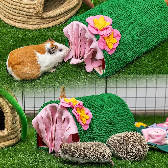 Guinea Pig Hideout - Soft Fleece Tunnel House for Rat Hamster Hedgehog Chinchilla Squirrel Samll Animals - Cute Cactus Shapes Bedding Cage Accessories for Sleeping Rest Playing