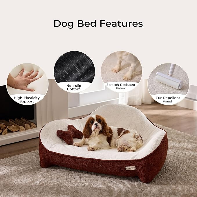 Cooling Orthopedic Dog Bed Medium Size Dog, High-Resilience Memory Foam Support, All-Season Comfort Pet Bed with 3 Washable Removable Cover & Waterproof Liner, Never Sag Dog Couch with Bone Toy