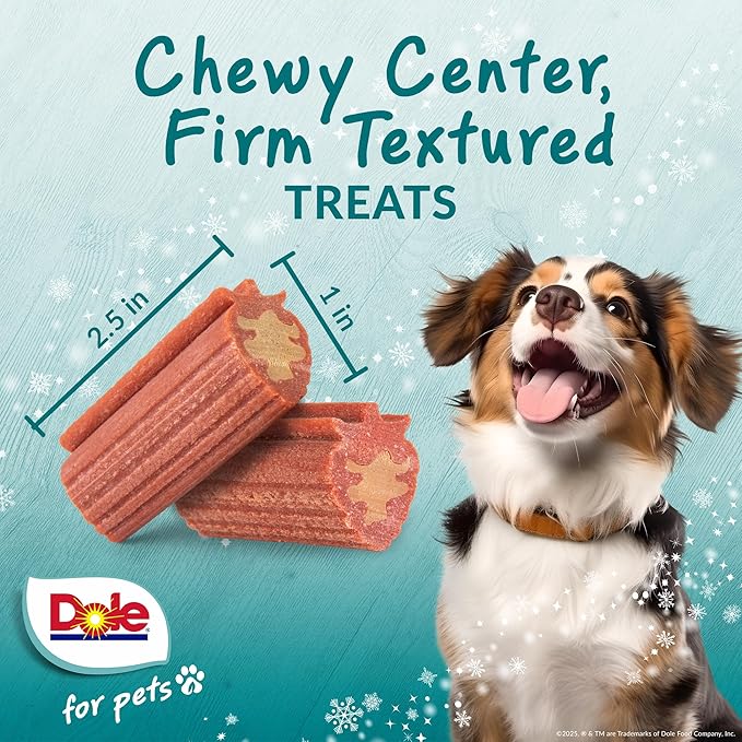 Dole for Pets Snowy Strawberry Dog Chews, Strawberry Flavored Treats with Real Fruit Powders, Vegan Plant-Based, No Wheat Corn Soy or Artificial Colors Flavors Preservatives, 7 Oz Bag