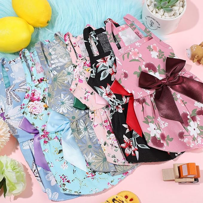 Frienda 6 pcs Dog Dresses Girls Dog Clothes Floral Cute Princess Bowknot Puppy Dresses Pet Cat Clothes Skirts Rosette Summer Outfits Apparel for Chihuahua Yorkies Female Small Cat Pets Kitten(S)