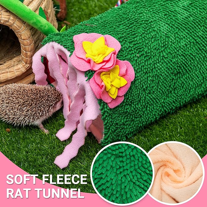 Guinea Pig Hideout - Soft Fleece Tunnel House for Rat Hamster Hedgehog Chinchilla Squirrel Samll Animals - Cute Cactus Shapes Bedding Cage Accessories for Sleeping Rest Playing