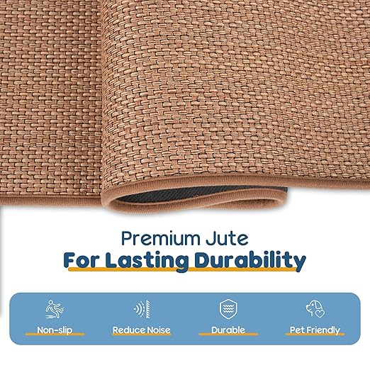 GOYLSER Peel and Sticker Jute Stair Treads Non Slip for Wooden Steps Indoor, 15 Pack Rubber Backed Stair Pads Rug, Removable Khaki Adhesive Staircase Mat Step Cover Traction, Camel