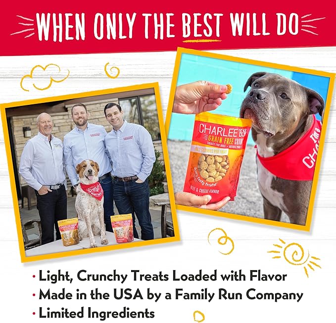 Charlee Bear Crunch Grain Free Dog Treats, Beef and Cheese, 8 Ounce Resealable Bag, Low Calorie Training Treats for Dogs, Limited Ingredient, Healthy, Crunchy Dog Snacks, Made in USA