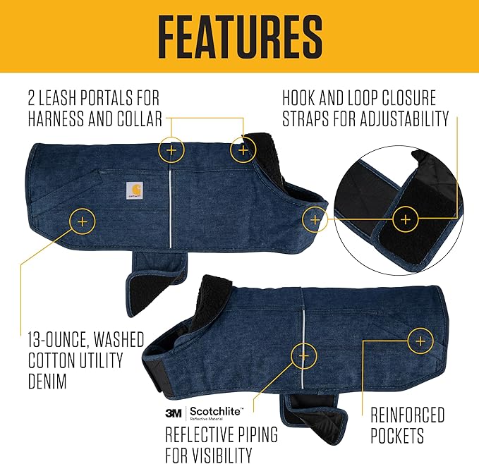 Carhartt Firm Duck Dog Chore Coat, Insulated Weather Resistant Jacket for Cold and Windy Conditions, Denim, Medium