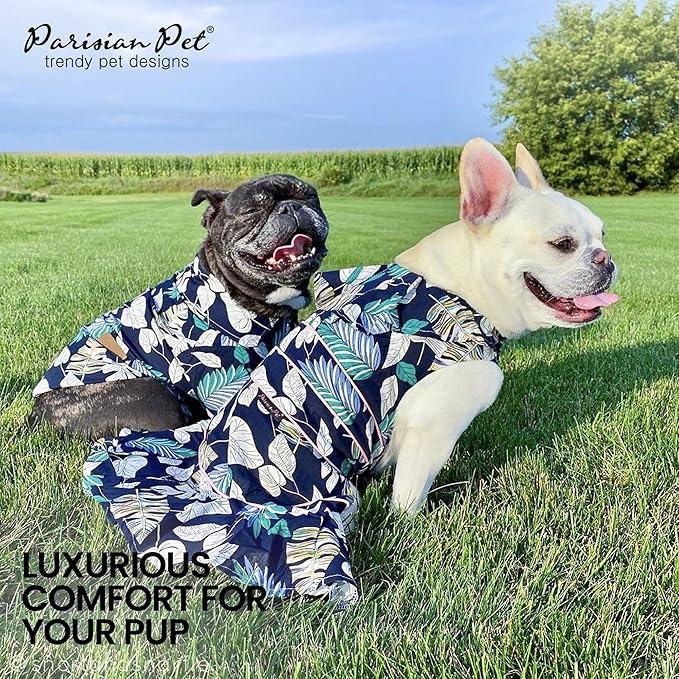 Parisian Pet Palm Dog Dress - 100% Cotton Summer Clothes for Medium Dogs Girl - Tropical Leaf Pet Dress - Stylish Beach Dog Outfit - Lightweight Puppy Clothes - Green Dresses for Dogs