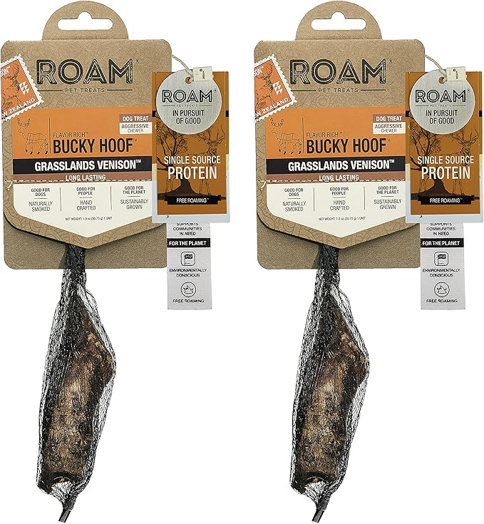 ROAM Pet Treats Grasslands Venison Hoof Dog Chew Pack of 2 – Single Ingredient, All Natural, Grain-Free, & Gluten-Free Dog Treats