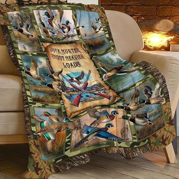 Duck Throw Blanket Hunting Mallard Duck Stuff Gifts for Kids Girls Boys Adults Women Men Soft Cozy Warm Plush Fluffy Fuzzy Fleece Blanket Decor 60''X80''