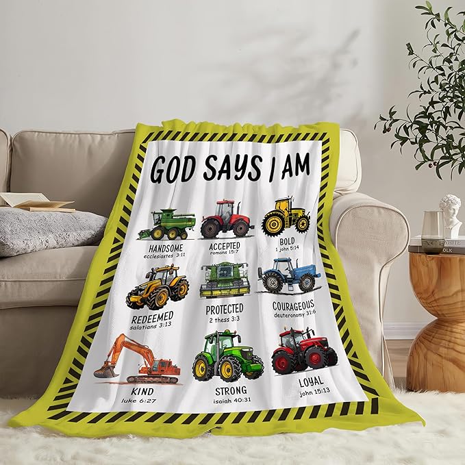 Tractor Throw Blanket Farm Tractor Stuff Gifts for Kids Girls Boys Adults Women Man Soft Cozy Warm Plush Fluffy Fuzzy Fleece Blanket Decor 50''X60''