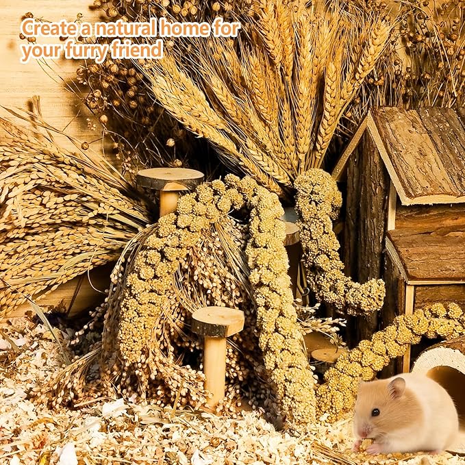 Natural Hamster Grain & Herb Habitat Deocr, Edible Hamster Sprays Herbs Bedding Mate, Hamsters Cage Enrichment Decoration Accessories for Gerbil Dwarf Syrian Hamsters Mouse Guinea Pig Mice