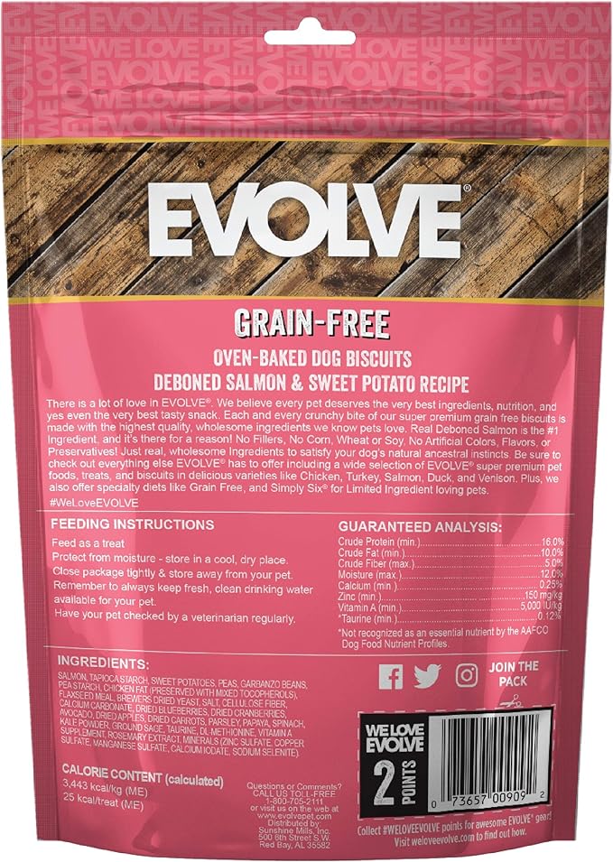 Evolve Pet Food Grain Free Deboned Salmon and Chickpea Dog Biscuits 12 Ounce (Pack of 2)