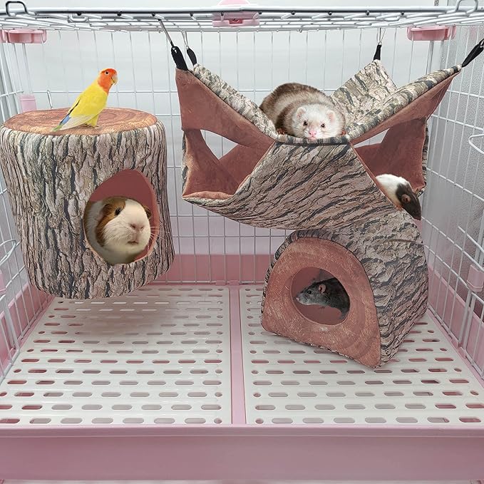 EAEDMY Guinea Pig Rat Ferret Tree Hole Bed and Hammock Tunnel, Hanging Bunk, Parrot Bird Hideout, Small Animals Soft Bed (4.Hammock)
