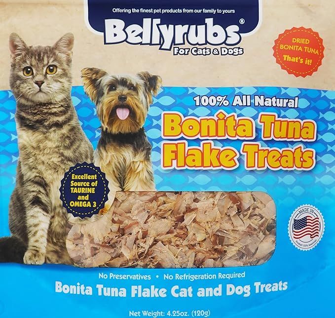 Bonita Tuna Flakes for Cats and Dogs 4.25oz | Premium Dried Tuna Cat Treat | All-Natural Gluten & Grain Free Tuna Flake Treats | Healthy High Protein Pet Training Chews | Made in USA