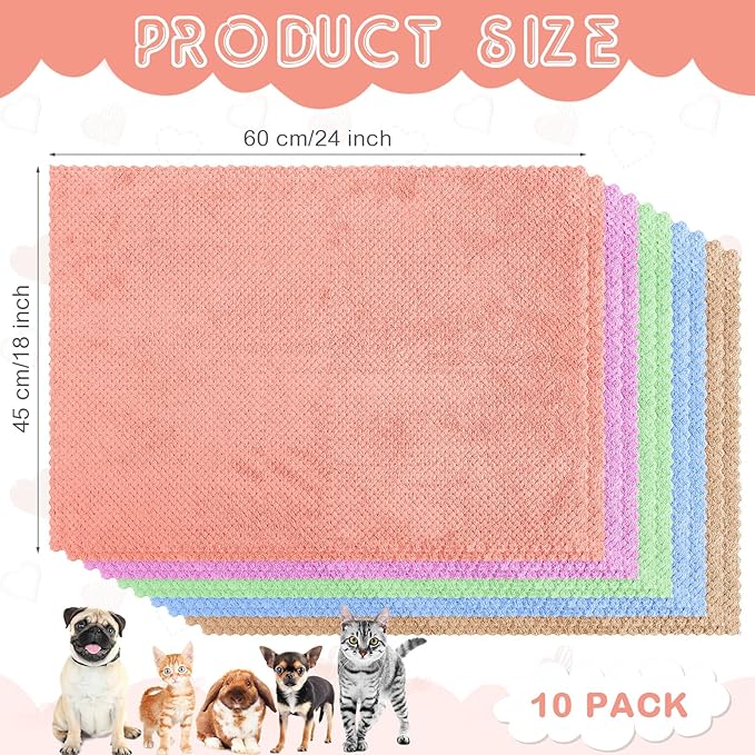VitalCozy 10 Pcs Guinea Pig Cage Liners Washable Rat Bedding for Guinea Pigs Controlling Absorbent Waterproof Pee Pads Blanket for Rabbits Hamster Small Animal Chinchilla(Grid,18x24 Inch,Multicolor)