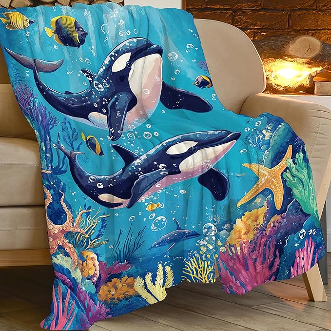 Whale Throw Blanket Ocean Whale Stuff Gifts for Kids Girls Boys Adults Women Man Soft Cozy Warm Plush Fluffy Fuzzy Fleece Blanket Decor 40''X50''