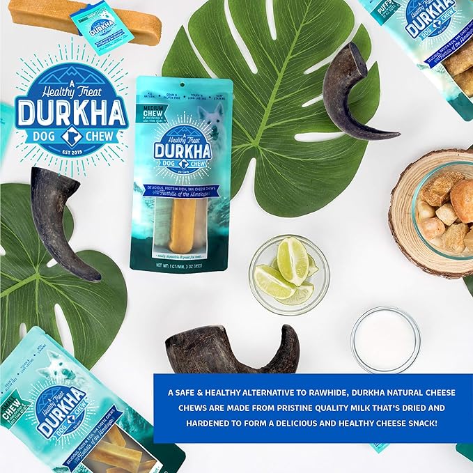 Durkha Yak Cheese Chews: Himalayan Yak Cheese Dog Chews- Natural, Healthy & Long Lasting Dog Treats - Grain, Gluten & Lactose-Free Rawhide Alternatives, For Dogs 65 lbs and smaller, 4 Pack Extra Large