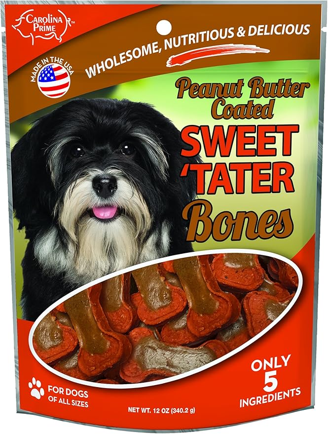 Carolina Prime Pet 45256 Peanut Butter Coated Sweet Tater Bone Treat For Dogs ( 1 Pouch), One Size