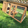 Rabbit Hutch Outdoor Chicken Coop Run A-Frame Bunny Cage Wooden Quail Cage w/ 2 Door & Ventilated Wire Fence Small Animal Cage for Garden Backyard Farms 47 x 18 x 19.5 in