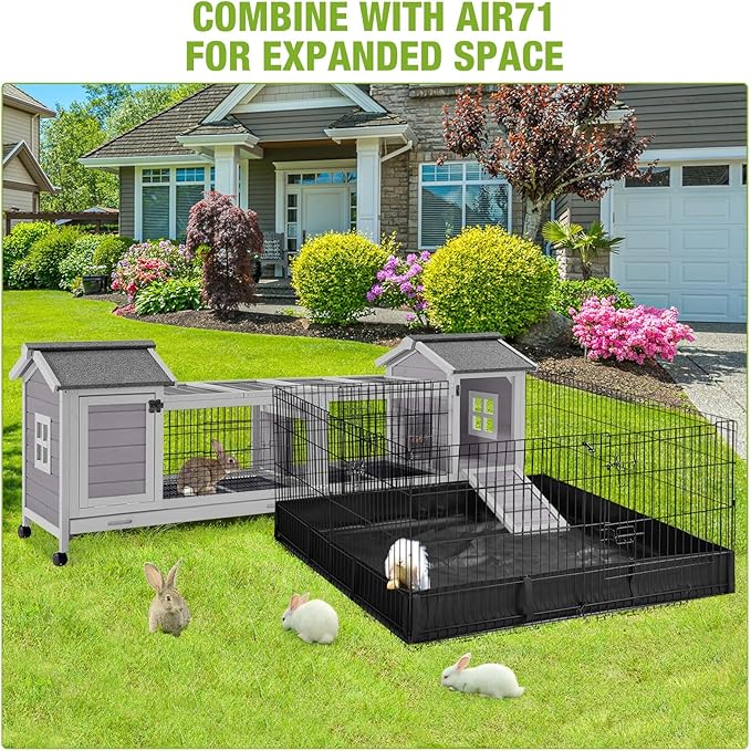 GUTINNEEN Rabbit Hutch Outdoor with Run, Bunny Cage on Wheels, 10.4 ft² Guinea Pig House, No-Leak Pull-Out Trays
