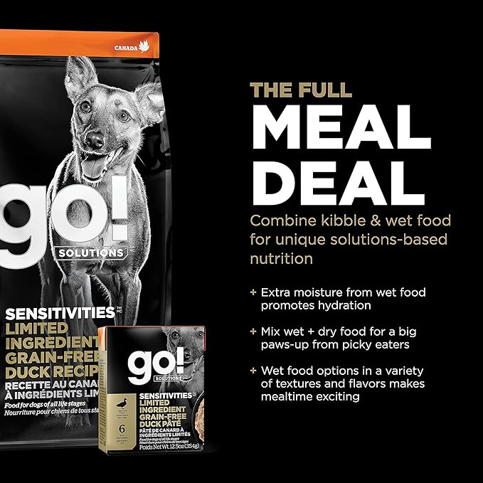 Go! Solutions Sensitivities Limited Ingredient Duck Grain-Free Dry Dog Food, Chicken-Free Kibble Made by Experts for Sensitive Stomachs & Food Allergies, for Puppies, Adults, & Seniors, 12 lb Bag
