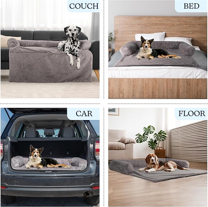 PETMAKER Couch Cover for Dogs Washable - 45x45in Plush Dog Couch Cover Protector for Large Pets - Washable Pet Furniture Protector with Foam Bolster and Non-Slip Bottom - Puppy Essentials (Gray)