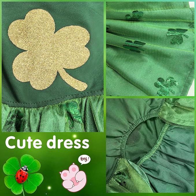 Idepet St. Patrick's Day Dog Dress with Bow Dog Tulle Skirt for Small Dog Girls Green Puppy Dress Cat Apparel Pet Holiday Outfits (Green 2, Large)