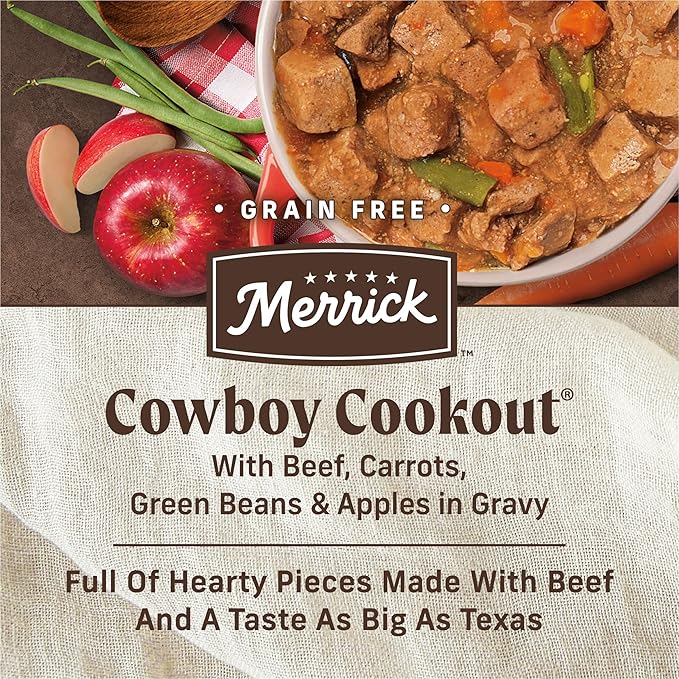 Merrick Grain Free Wet Dog Food, Cowboy Cookout Recipe With Real Deboned Beef, Canned Adult Dog Food, 12.7 oz. Can