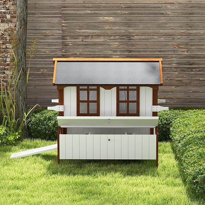 PawHut 47" Chicken Coop, Wooden Chicken House Raised Rabbit Hutch with Waterproof Roof, Nesting Box and Handles for 3-5 Hens, Poultry Cage Portable Hen Pen for Backyard