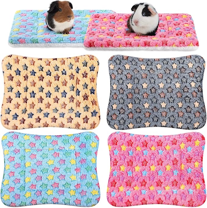 Tuanse 4 Pack Guinea Pig Bed Mat Bedding Rabbit Winter Bed Pad for Indoor Warm Small Animal Mattres Fleece Sleeping Pad for Hedgehogs Bunny Ferrets Hamster(Little Star,13 x 10 Inch)