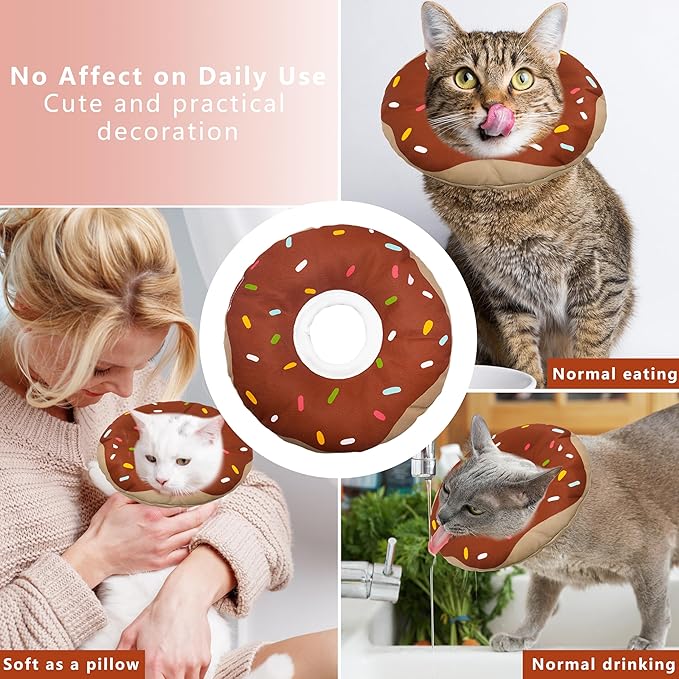 Seyezo Cat Cone Collar Soft, Adjustable Cat Recovery Collar Kitten Cones to Stop Licking, Cute Donut E Collar After Surgery, Cats Neck Pillow ConeElizabethan Cones of Shame (Waterproof Brown, Small)