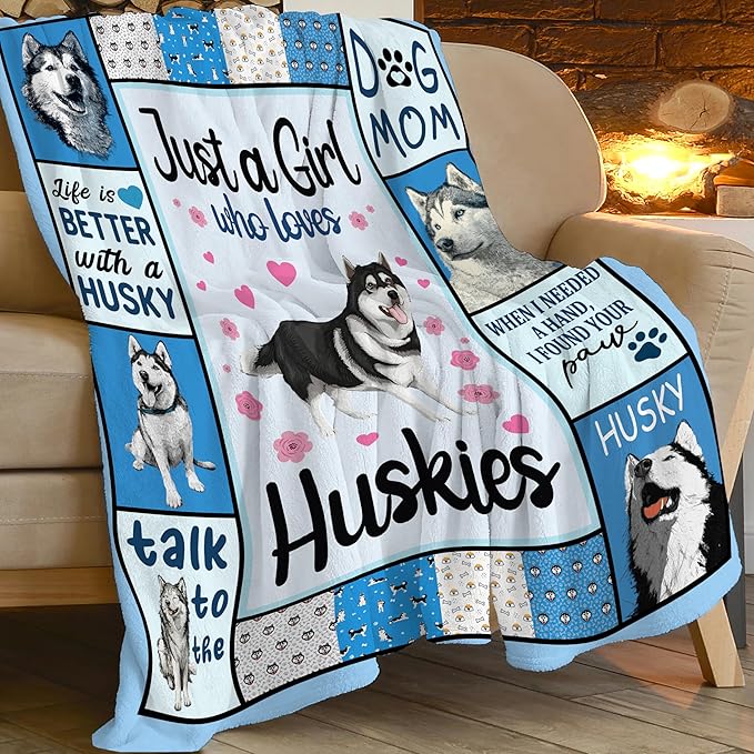 Husky Throw Blanket Husky Puppy Stuff Gifts for Dog Lover Kids Girls Boys Adults Women Men Soft Cozy Warm Plush Fluffy Fuzzy Fleece Blanket Decor 50''X60''