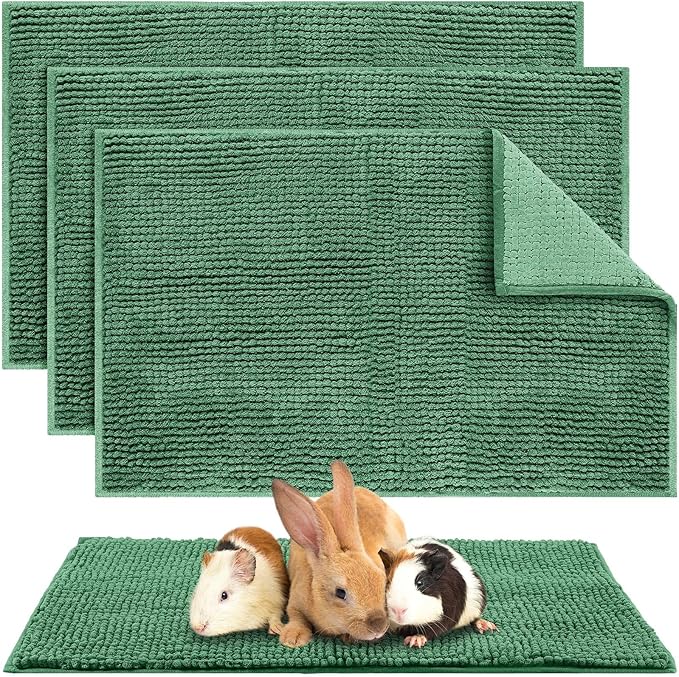 Amylove 4 Pcs Guinea Pig Cage Liner Washable Fleece Pee Pads Pet Dog Cat Bedding Training Mat for Small Animal Guinea Pig Puppy Bunny Hamster(16 x 24 Inch,Rectangular,Dark Green)