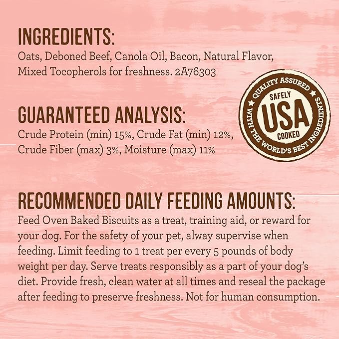 Merrick Oven Baked Natural and Crunchy Bag of Bacon Treats, Cowboy Cookout Recipe with Real Beef and Bacon - 11 oz. Bag (Pack of 2)