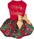 Fitwarm Merry Woofmas 100% Cotton Dog Christmas Outfits Girl Dog Holiday Dress Lightweight Doggie Costume Puppy Clothes Pet Apparel with Bowknot Cat Clothing Red Medium