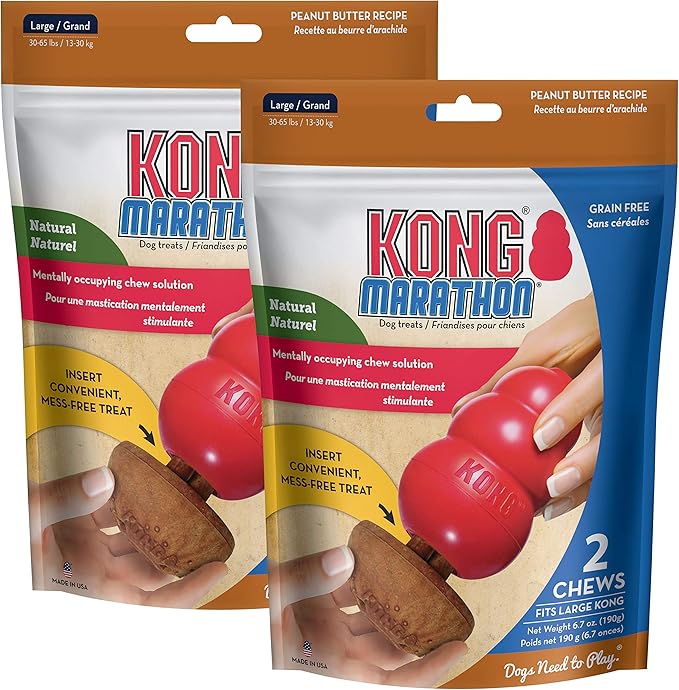 KONG Marathon - Pet Supplies for Training & Playtime - Healthy Dog Treat for KONG Dog Toys - For Large Dogs - Peanut Butter Flavor - 2 Pack (4 Pieces Total)