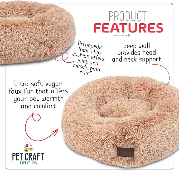 Pet Craft Supply Ultra Plush Calming Anti-Anxiety Pet Bed - Includes Super Soft Comfort Blanket - Great Medium Dog, Puppy and Cat Bed