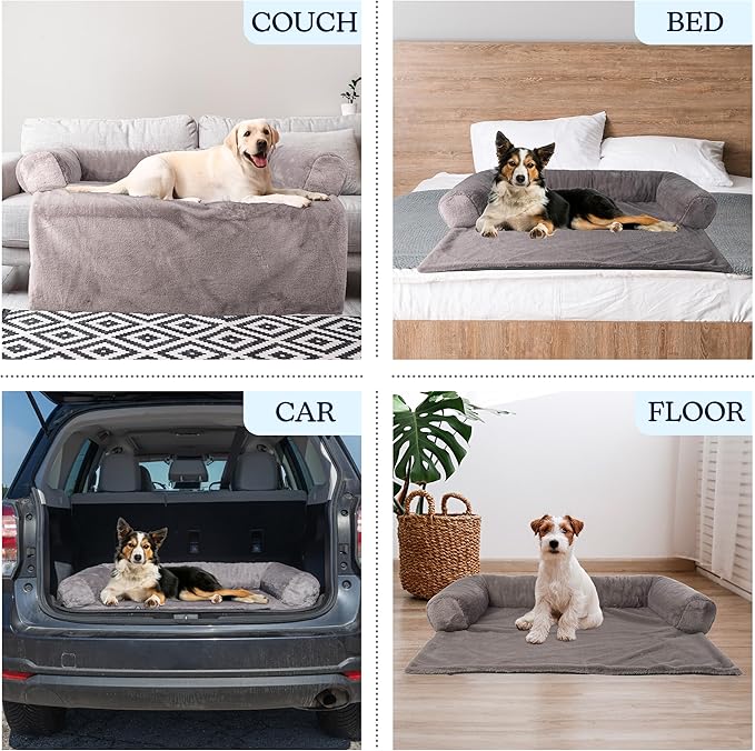 Couch Cover for Dogs Washable - 36x36in Plush Dog Couch Cover Protector for Medium Pets - Washable Pet Furniture Protector with Foam Bolster and Non-Slip Bottom - Puppy Essentials by PETMAKER (Gray)