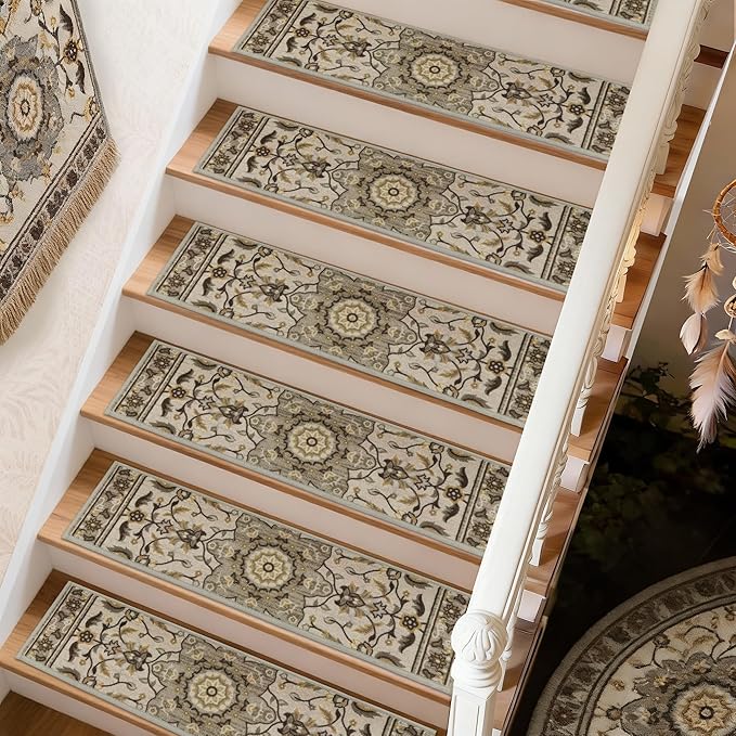 COSY HOMEER Stair Treads for Wooden Steps Washable Non Slip Stair Treads 8" X 30" Soft Stair Carpet Treads Reusable Indoor Stair Runner Rug for Kids, Elders and Pets 4pcs