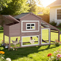 Aivituvin Chicken Coop with Run and Wheels, Mobile Outdoor Hen House Wooden Poultry Cage with Waterproof Roof (Brown, AIR23)