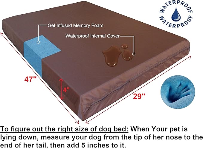 Dogbed4less XL Orthopedic Memory Foam Dog Bed with Machine Washable Cover, Waterproof Lining for Medium to Large Pet, 47X29X4 Pad Fit 48X30 Crate