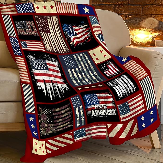Veteran Blanket American Flag Throw Blanket Veterans Day Gifts for Men Women Adults Super Soft Cozy Plush Fluffy Fuzzy Fleece Blanket Home Decor 60''X80''