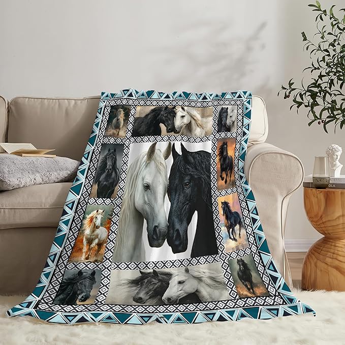 Horse Throw Blanket Horse Stuff Gifts for Kids Girls Boys Adults Women Men Soft Cozy Warm Plush Fluffy Fuzzy Fleece Blanket Decor 50''X60''