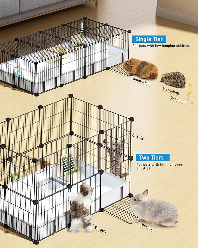 BUCATSTATE Guinea Pig Cages with Floor Mat, 20 Panels Guinea Pigs Playpen with Top Cover, Metal Rabbit Cage Indoor for Hedgehogs, Quail, Chickens (47" L x 24" W x 12" H)