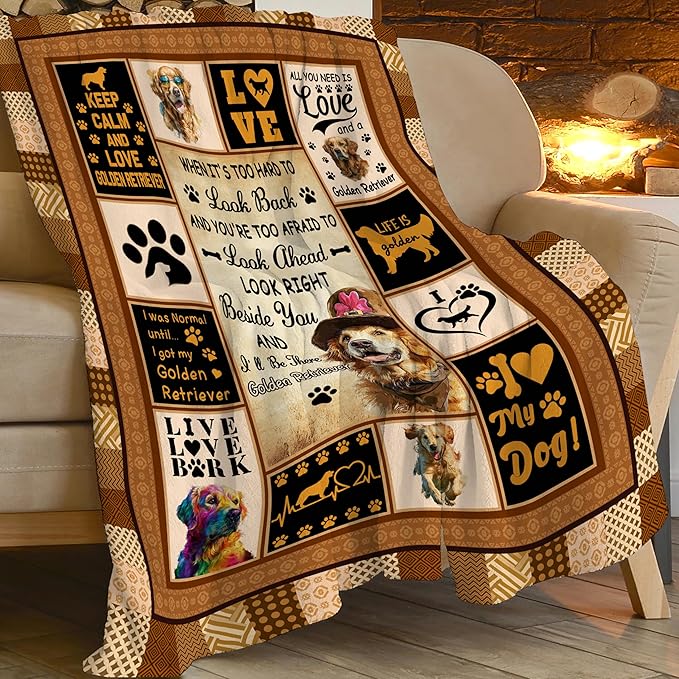 Golden Retriever Throw Blanket Golden Retriever Puppy Stuff Gifts for Dog Lover Kids Girls Boys Adults Women Men Soft Cozy Warm Plush Fluffy Fuzzy Fleece Blanket Decor 40''X50''