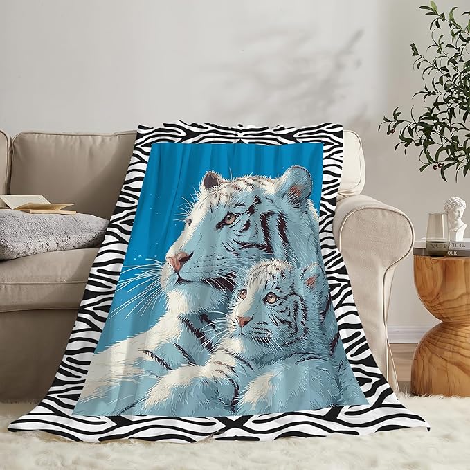 White Tiger Throw Blanket White Tiger Stuff Gifts for Kids Girls Boys Adults Women Men Soft Cozy Warm Plush Fluffy Fuzzy Fleece Blanket Decor 40''X50''