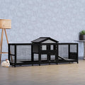 89" Wooden Rabbit Hutch Bunny Cage Pet Playpen House Enclosure with Double Side Run Boxes, Ramp, for Guinea Pig and Small Animals, Black