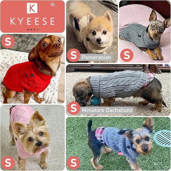 KYEESE Dog Sweater Stretchy Knitwear Cat Clothes Soft Pullover Dog Sweaters for Small Dogs Girl Thick Pet Coat for Fall Winter Cold Weather Warm Turtleneck Small Dogs Sweater with Gingham Patchwork