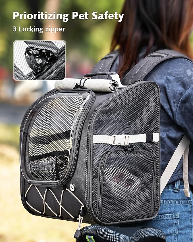Pecute Small Pet Carrier, Breathable Small Animal Carrier with Transparent Bubble & Steel Frame, Safety Lock for Hamster, Rabbit, Bearded Dragon, Guinea Pig, Parrot, Ideal for Hiking, Vet Visits, Gray
