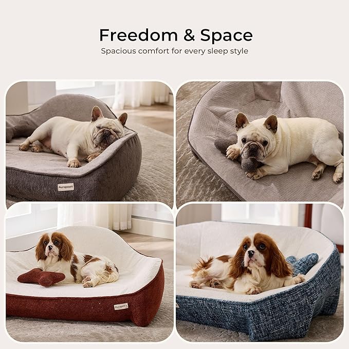 Cooling Orthopedic Dog Bed Medium Size Dog, High-Resilience Memory Foam Support, All-Season Comfort Pet Bed with 3 Washable Removable Cover & Waterproof Liner, Never Sag Dog Couch with Bone Toy